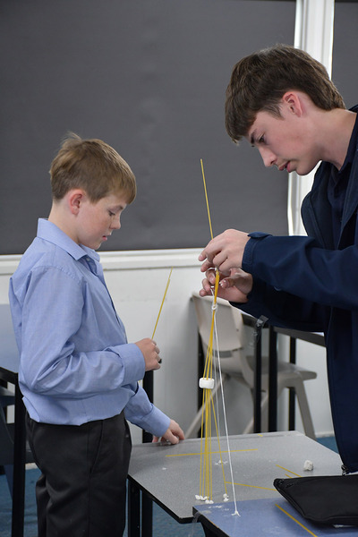WRAP > Working with year level buddies to build a structure from marshmallows and spaghetti.