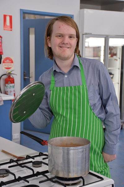 COOKING > Jack made meat pies from scratch in the Home Ec kitchen.