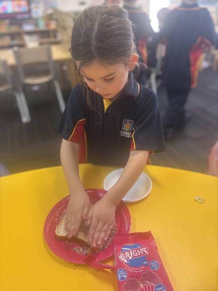 LEARNING >  S𝐇A𝐊E! 𝐒H𝐀K𝐄! S𝐇A𝐊E! While learning the process of procedure writing, our Receptions had fun making their own butter from scratch! They then used their freshly-made butter to make fairy bread.... YUM
